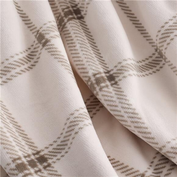 Reversible Velvet Plush and Faux Shearling Throw Blanket, Beige Plaid, Bedding - Picture 4 of 5